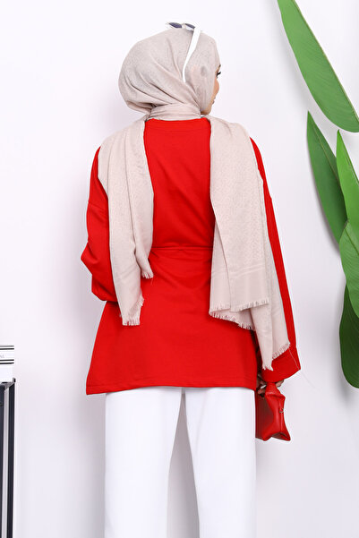 İmajButik Red Tunic with Slits on the Sides and Drawstring Waist