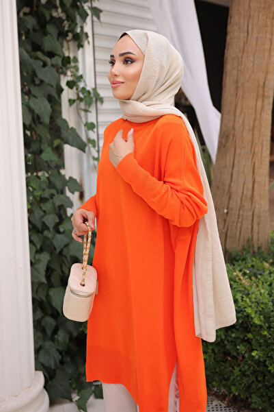 İmajButik Orange Cold Yarn Mercerized Knitwear Sweater