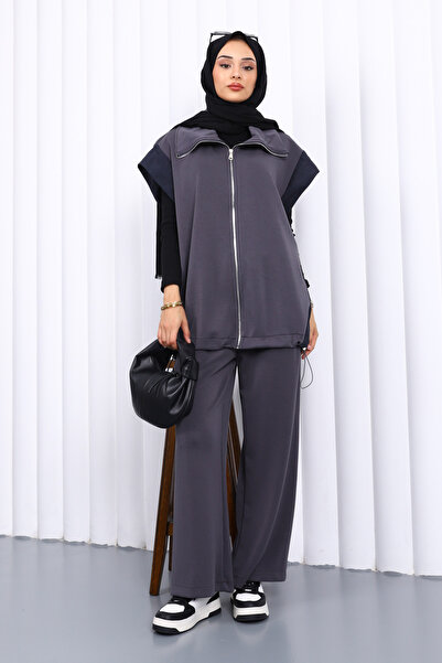 İmajButik Smoked Zippered Modal Vest and Pants Set
