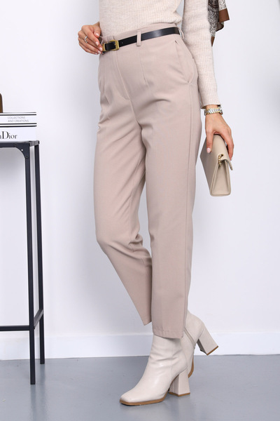 İmajButik Taş Kemerli Önü Pensli Havuç Kumaş Pantolon