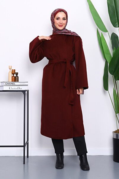 İmajButik Claret Red Belted Cashmere Coat