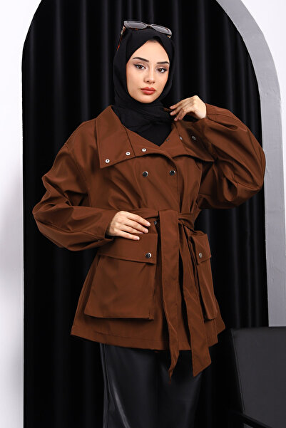 İmajButik Καφέ καμπαρντίνα με oversized τσέπες Bondit