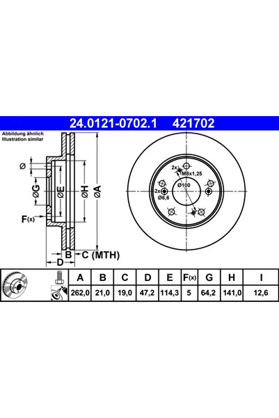 Ate Set Discuri Frana Honda Civic 7/Civic 8 Limuzina/Cr-Z 2000-2013