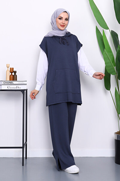 İmajButik Smoked Hooded Sweater with Pants Modal Set