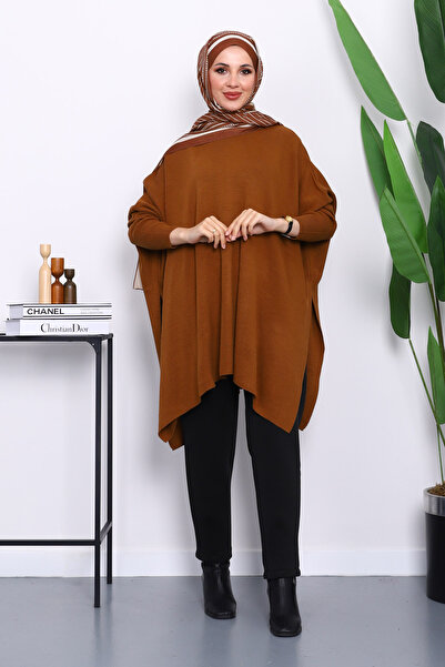 İmajButik Camel Bat Sleeve Poncho Knitwear Tunic