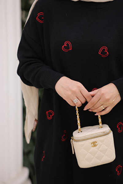 İmajButik Black Heart Embroidered Knit Sweater