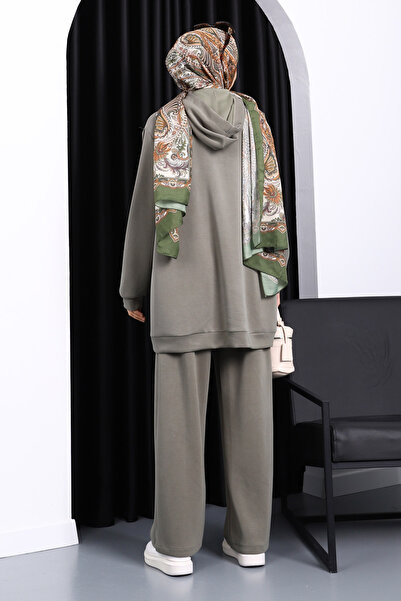 İmajButik Haki Çıtçıt Detaylı Tunik Pantolonlu Takım