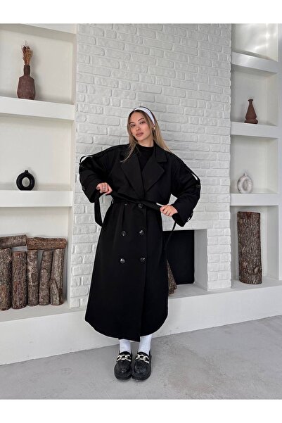 Ekim Store Uzun Dökümlü Kuşaklı Oversize Trençkot