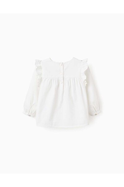 Ziddy Flower Embroidered Twill Shirt for Baby Girls, White