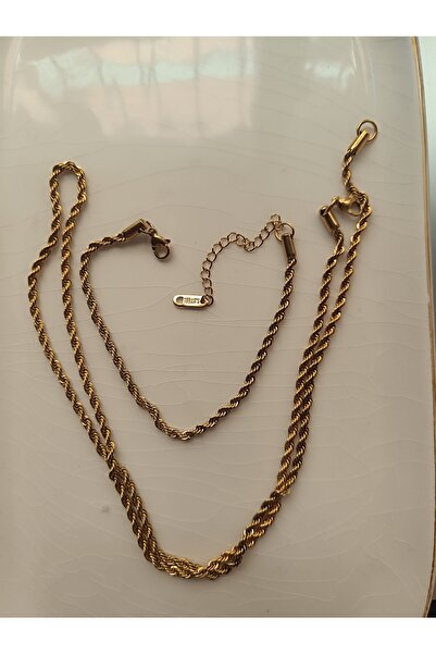 Kudi Twisted Necklace and Twisted Bracelet Duo Gold Color Set