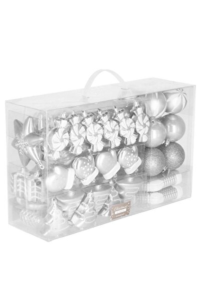 Optim Solution Set globuri și decorațiuni de Crăciun, 77 de piese, diferite dimensiuni, argintiu