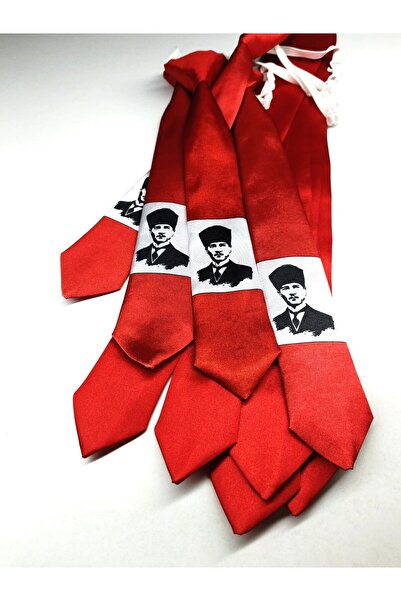 GallanD Tie for 7-8 Year Old Children with Crescent, Star and Atatürk Patterns, 4-Pack, Ready to Wear for Boys.
