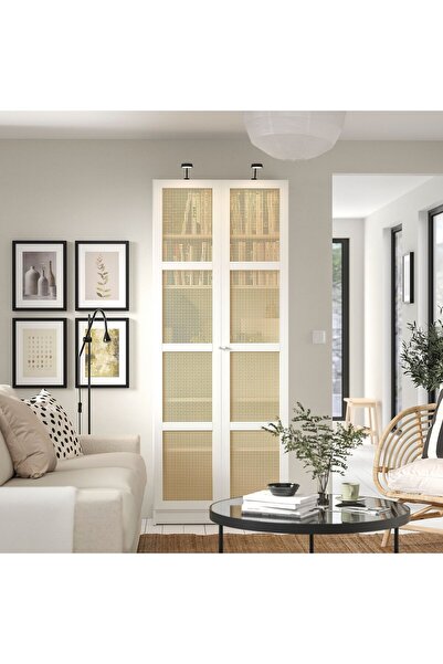 hobiurun Kapaklı kitaplık, beyaz-bambu, 80x30x202 cm