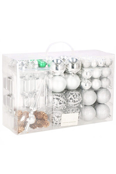 Optim Solution Set globuri și decorațiuni de Crăciun, 102 piese, diferite dimensiuni, argintiu