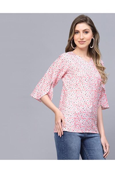 iza بلوزة بأكمام بتلات وردية فاتحة