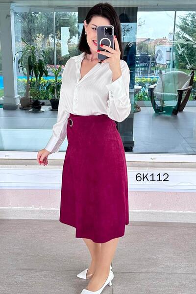 İnce Topuk Snap Detail Scuba Suede Skirt 6K112