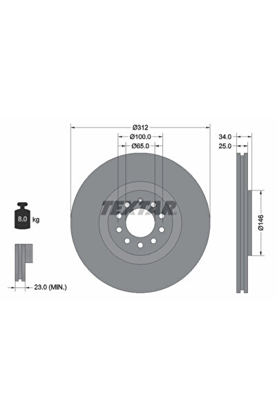 TEXTAR Set Discuri Frana Audi A3/Tt Seat Leon/Toledo 2 1996-2016