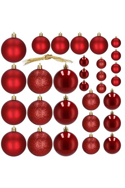 SERSIMO Christmas bauble set, 30 pieces, 3 models, 4/5/6cm, red