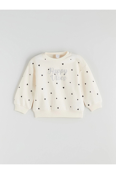 LC Waikiki Hanorac și pantaloni de trening pentru fete LCW Kids Ecru Crewneck