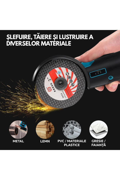 OEM Mini Flex and Portable Angle Grinder, 2 Batteries 36V, 19500 rpm, 2 discs 76mm