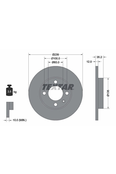 TEXTAR Set Discuri Frana Audi 50/80 B2 Limuzina/90 B2 Vw Golf 1/Golf 2/Jetta ...
