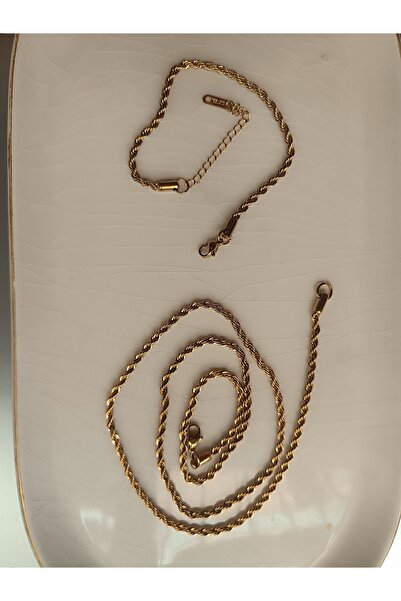 Kudi Twisted Necklace and Twisted Bracelet Duo Gold Color Set