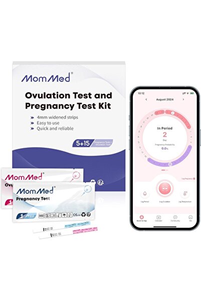 MOMMED مجموعة مكونة من 15 شريط اختبار إباضة و5 شرائط اختبار حمل، اختبارات الحمل والإباضة