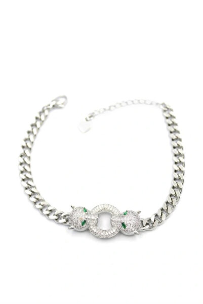 Litae سوار ليتاتريند بحجر الزركون على شكل فهد - فضي