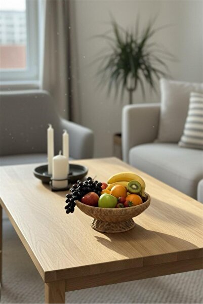 Bayev Yuvarlak 24 Cm 700785 Ayaklı Meyvelik Dekoratif Hasır Sunumluk