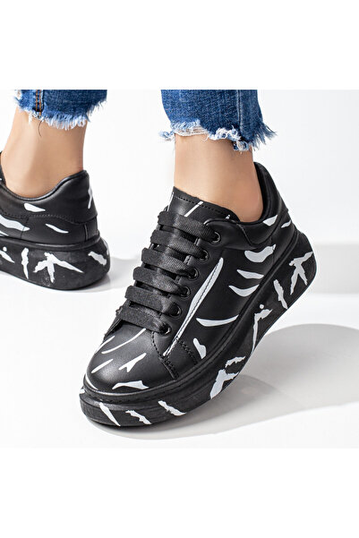 Modlet.ro Sneakerși cu talpă groasă pentru femei, albi și negri, MOD07861