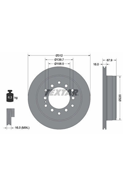 TEXTAR Спирачен диск Changan CX30 Седан Lexus Gx