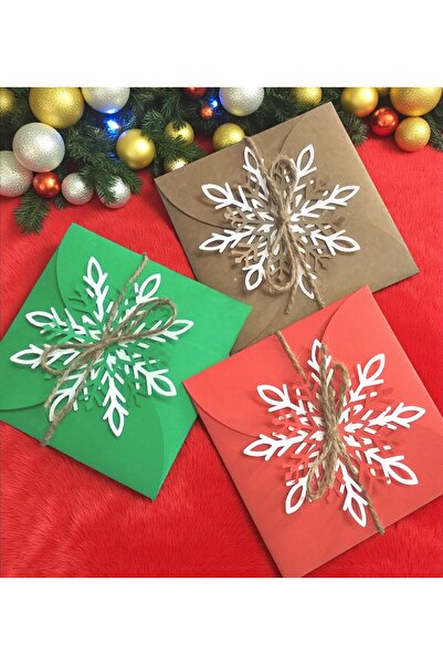 Armada مجموعة من 3 مغلفات هدايا لرأس السنة (أحمر، أخضر، كرافت) مع ندف الثلج و...