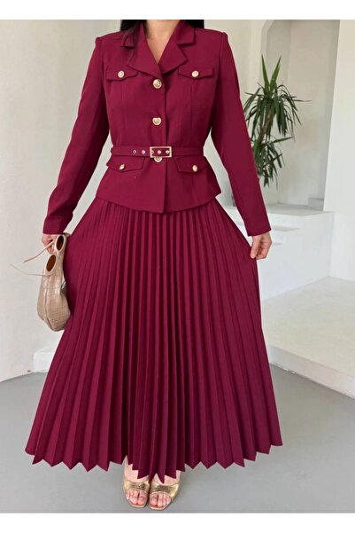 Ekim Store Pileli Etekli Kemerli İkili Blazer Takım