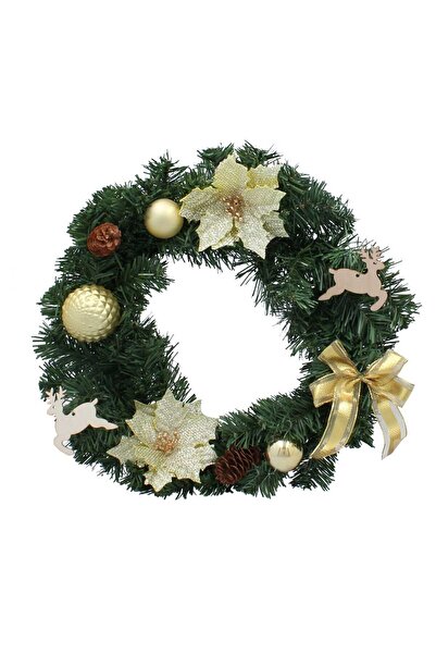 Selgot Coroană de Crăciun 40 cm, Ornamente, Panglici, Flori, Auriu