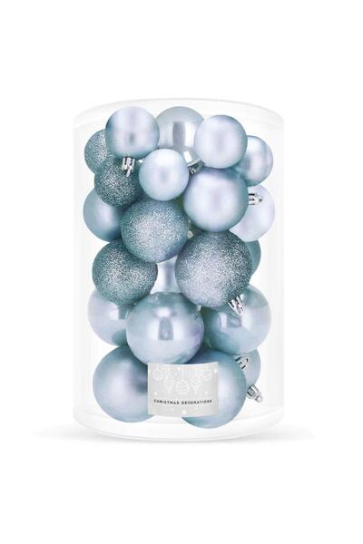 SERSIMO Christmas bauble set, 30 pieces, 3 models, 4/5/6cm, light blue