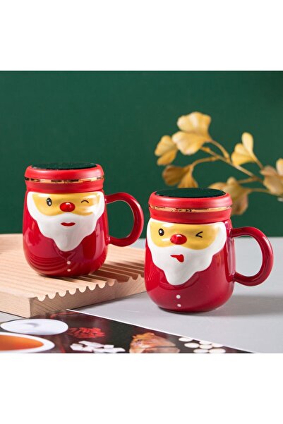 Flippy Santa Claus Themed Ceramic Mug, 430 ml, Mirror Lid, Gift Box, Red