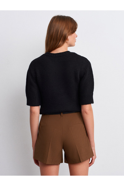 Dilvin 72190 High Waist Pleated Detail Shorts-Light Brown