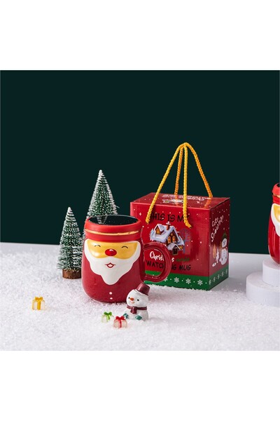 Flippy Santa Claus Themed Ceramic Mug, 430 ml, Mirror Lid, Gift Box, Red
