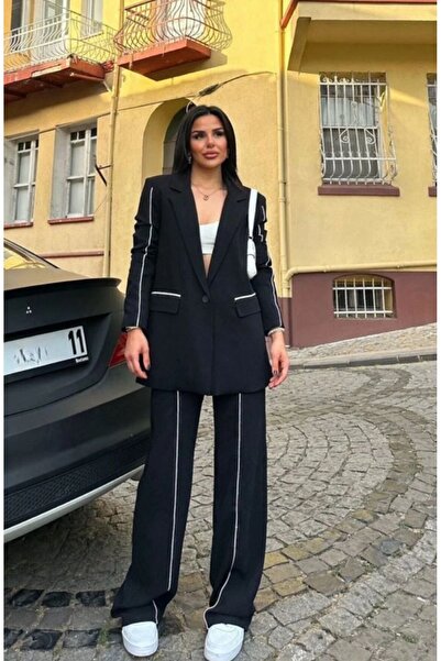Ekim Store Çizgili Oversize İkili Blazer Takım