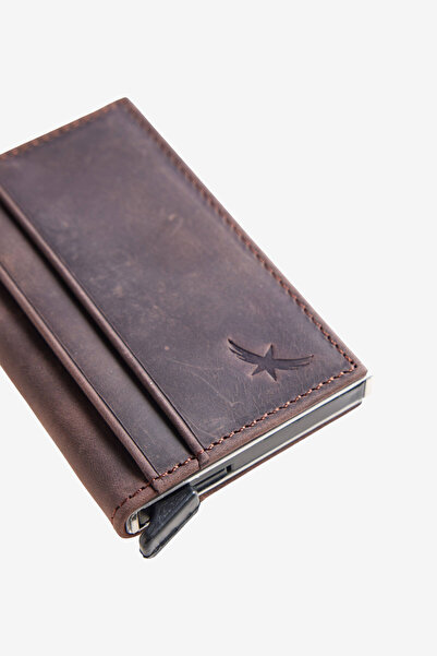 ALTINYILDIZ CLASSICS Erkek Kahverengi Mekanizmalı %100 Deri Kartlık