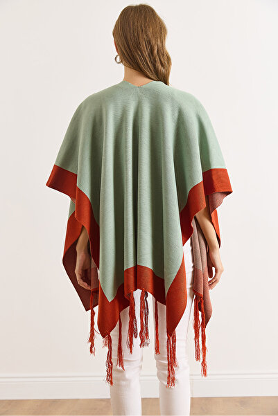 Olalook Women's Mint Green Color Block Poncho Cardigan Hrk-19000423