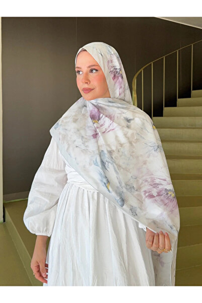 Nûda - Tarzın Değil , Tavrın Zarafeti French Silk Patterned Draped Shawl Baby Blue
