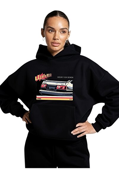 ArtYus سويت شيرت بقلنسوة كبير الحجم من القطن مطبوع عليه ألوان السيارة الرجعية...