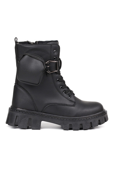 KAJILA Women's Black Boots – Thick Sole with Wallet, Zipper, Lace-Up, Buckle, Comfortable, Casual, Stylish and Durable