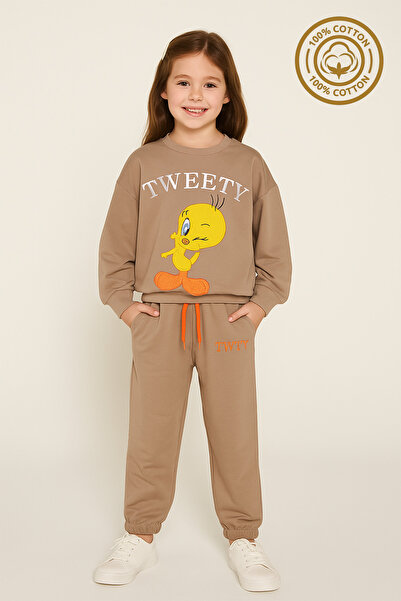 WORRN Set pentru fetiță bumbac 100% Tweety cu broderie elastică la picioare T...