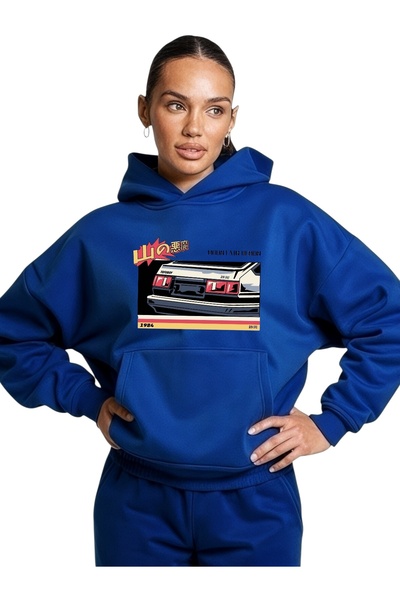 ArtYus سويت شيرت بقلنسوة كبير الحجم من القطن مطبوع عليه ألوان السيارة الرجعية...