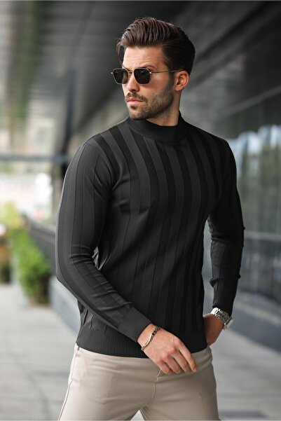 Madmext Anthracite Half Fisherman Men's Knitwear Sweater E7423