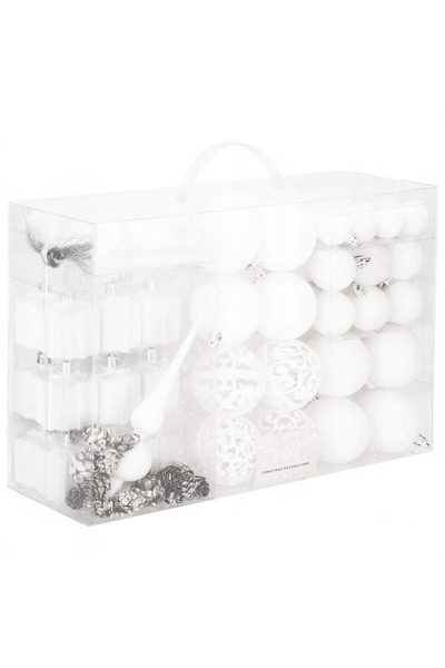 SERSIMO Christmas baubles and decorations set, 101 pieces, various sizes, white