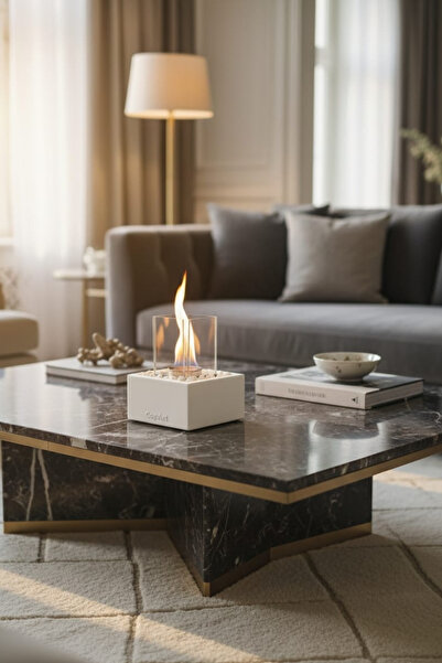 CopArt Quadrata Beyaz Biyoetanol Masaüstü Beton Şömine - 1 Lt Yakıt Ve Dekora...