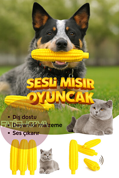 PATİSHOPYA Sesli Mısır Köpek Oyuncağı Diş Temizleyen Dayanıklı Kauçuk Ses Çıkaran Oyuncak
